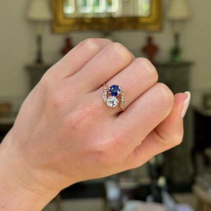 Antique, Edwardian, Sapphire and Diamond Toi et Moi Engagement Ring, 15ct Rose Gold
