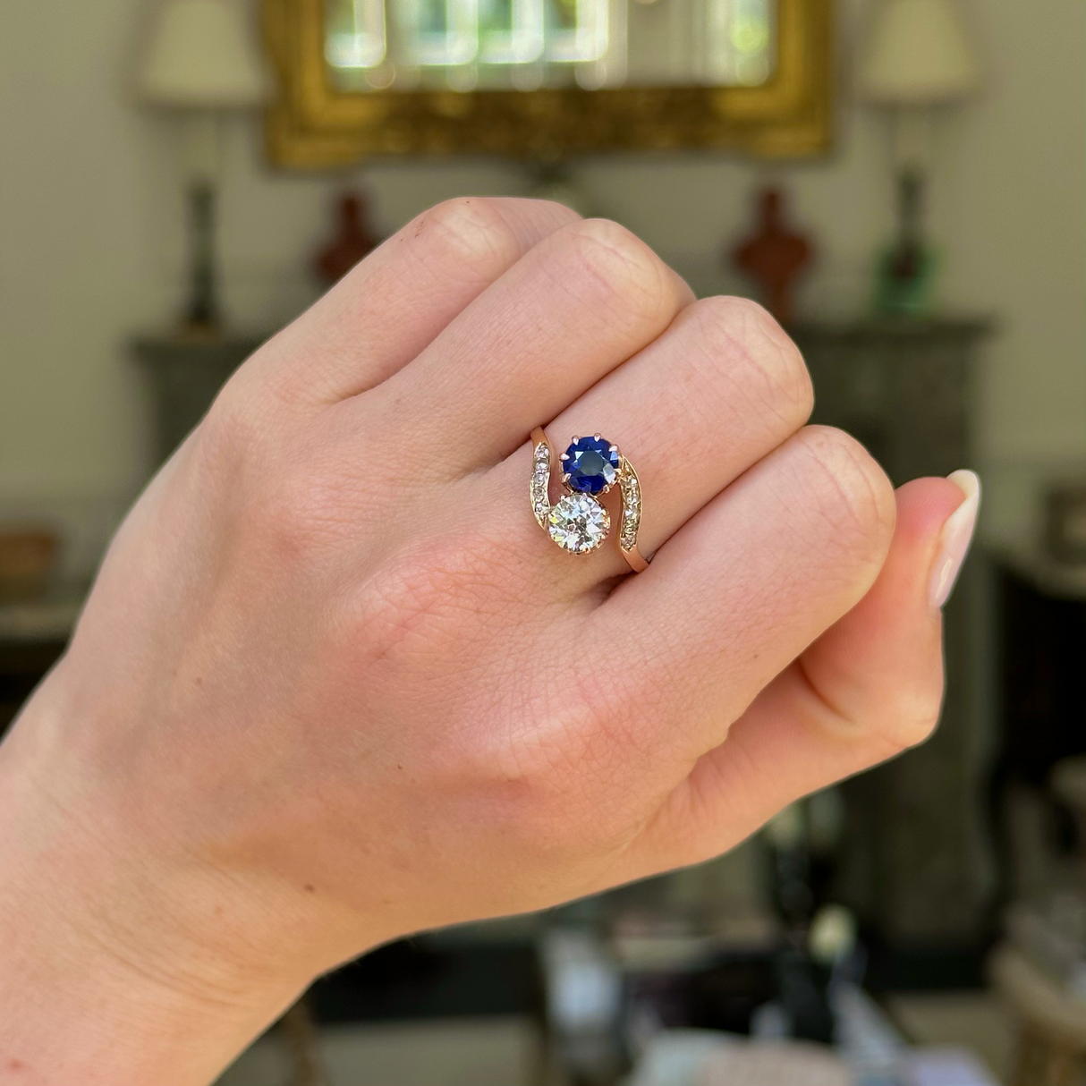 SOLD | Antique, Edwardian, Sapphire and Diamond Toi et Moi Engagement Ring, 14ct Yellow Gold