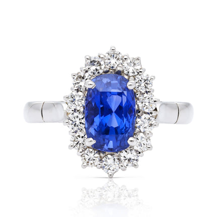 Sri Lankan Sapphire and Diamond Cluster Engagement Ring, 18ct White Gold