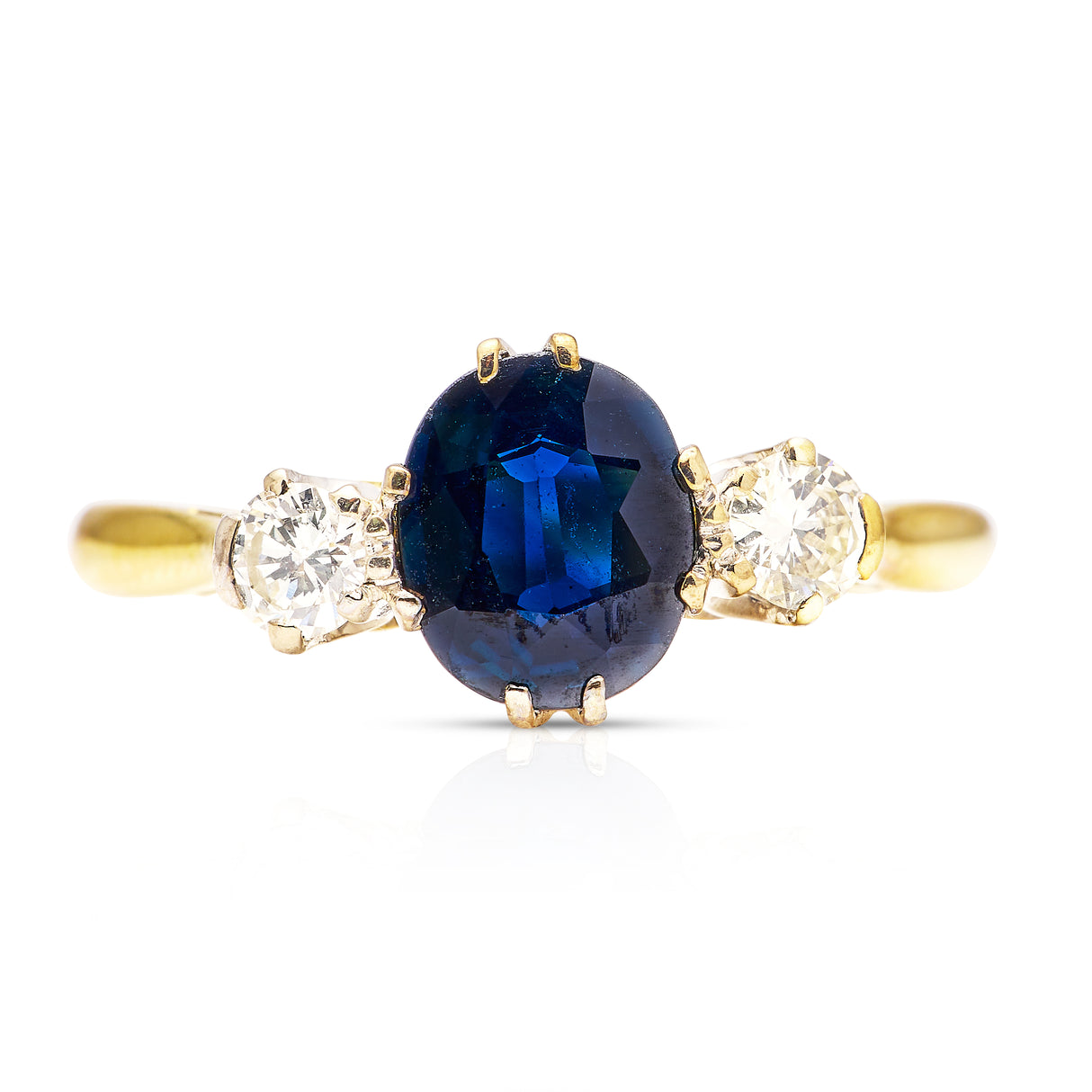 Vintage, Art Deco sapphire and diamond three-stone ring, 18ct yellow gold and platinum