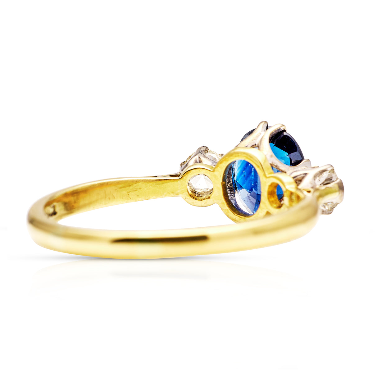 Vintage, Art Deco sapphire and diamond three-stone ring, 18ct yellow gold and platinum