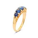 Five Stone Sapphire Ring, 18ct Yellow Gold, side view.