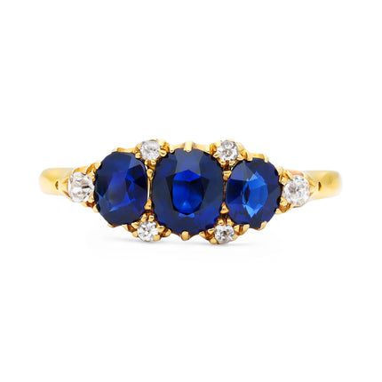 Antique Blue Sapphire and Diamond Engagement Ring, 18ct Yellow Gold