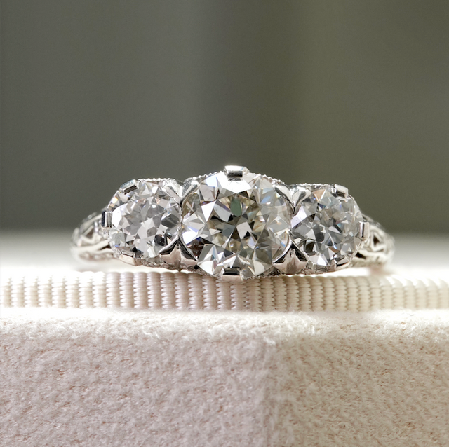 Antique, Edwardian diamond three-stone ring
