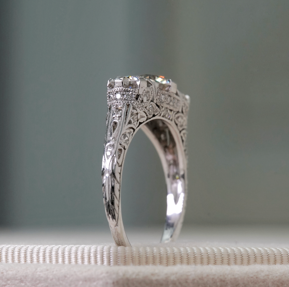 Antique, Edwardian diamond three-stone ring