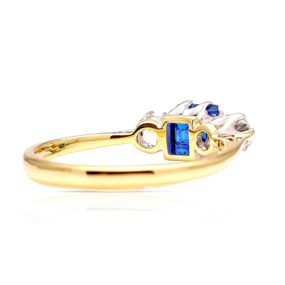 Antique, Edwardian Sapphire and Diamond Three-Stone Engagement Ring, 18ct Yellow Gold and Platinum