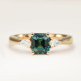 Teal Sapphire Diamond Three-Stone Engagement Ring