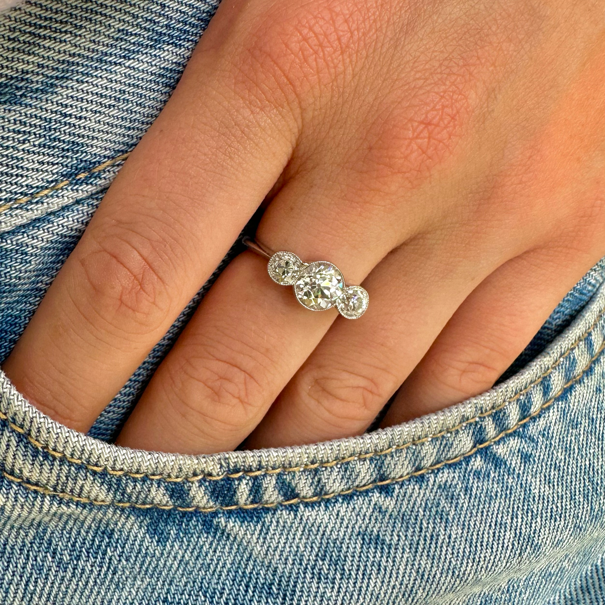Art Deco, diamond three-stone ring