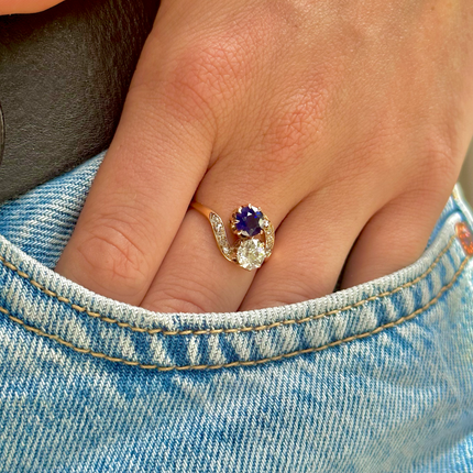 Antique, Edwardian, Sapphire and Diamond Toi et Moi Engagement Ring, 15ct Rose Gold
