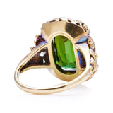 Antique, Art Nouveau, chrome green tourmaline ring, 14ct yellow gold