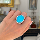 French, Large Natural Turquoise and Diamond Cluster Cocktail Ring, 18ct White Gold
