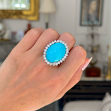 French, large natural turquoise & diamond cluster cocktail ring