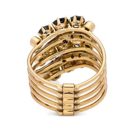 Unusual Sapphire and Diamond Harem Ring, 14ct Gold