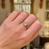antique victorian diamond solitaire engagement ring worn on closed hand.