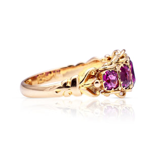 Antique, Victorian five-stone garnet half hoop ring