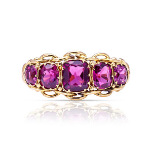Antique, Victorian five-stone garnet half hoop ring