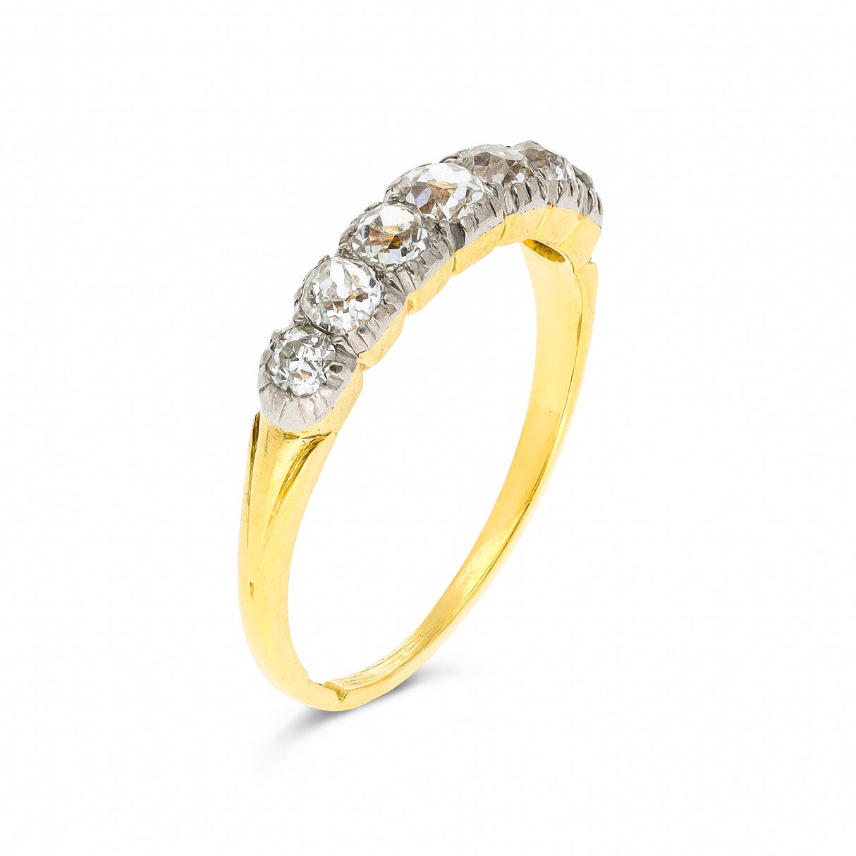 Victorian diamond half hoop diamond ring, 18ct yellow gold, silver