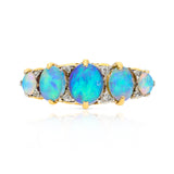 Victorian, crystal opal & diamond half hoop ring, 18ct yellow gold