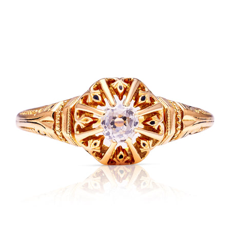 Antique, Victorian, Solitaire Diamond Engagement Ring, 18ct Yellow Gold front view