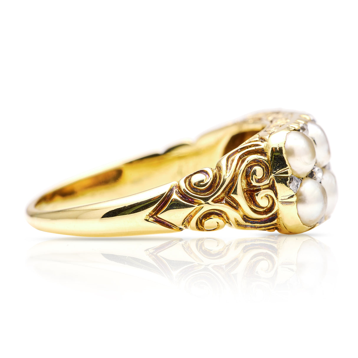 Antique, Victorian double row pearl & diamond ring