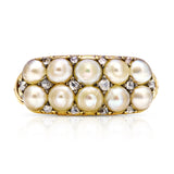 Antique, Victorian double row pearl & diamond ring, 15ct yellow gold