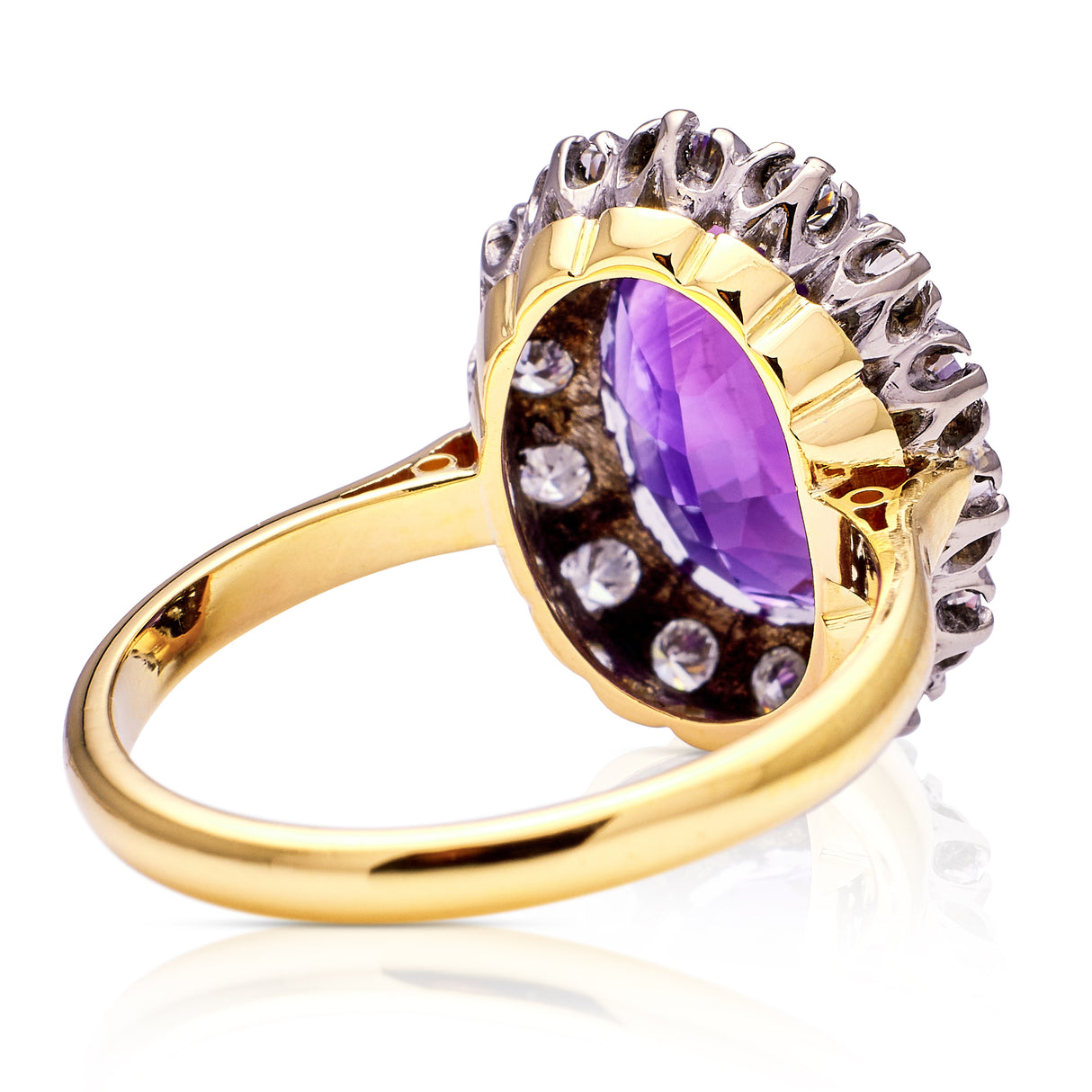 Vintage, 1950s amethyst & diamond cluster ring, 18ct yellow gold & platinum