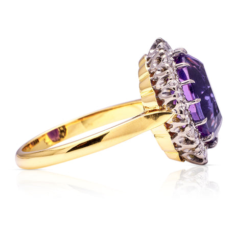 Vintage, 1950s Amethyst and Diamond Cluster Ring, 18ct Yellow Gold & Platinum