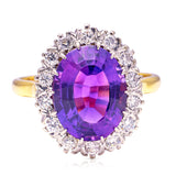 Vintage, 1950s amethyst & diamond cluster ring, 18ct yellow gold & platinum