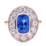 Vintage, 1980s French sapphire & diamond cluster ring, 18ct yellow gold