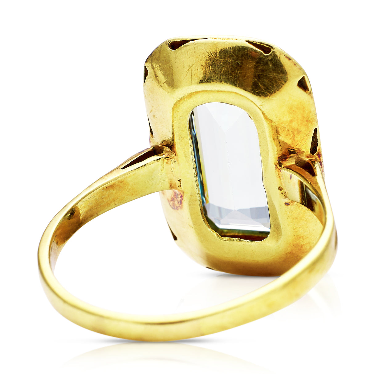 Art Deco, emerald-cut aquamarine ring, 14ct yellow gold