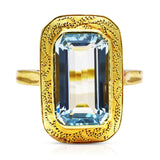 Art Deco, emerald-cut aquamarine ring, 14ct yellow gold