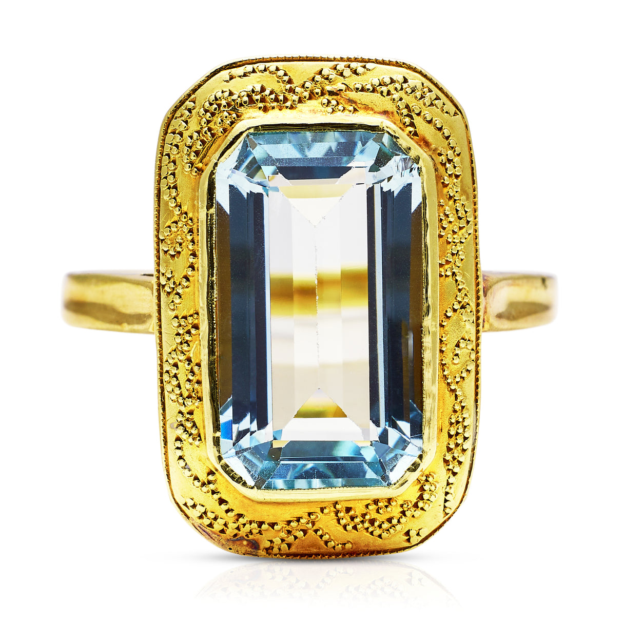 Art Deco, Emerald-Cut Aquamarine Ring, 14ct Yellow Gold
