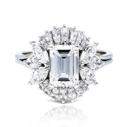 Vintage 1.50ct Emerald-Cut Diamond Cluster Ring, Platinum, Circa 1950