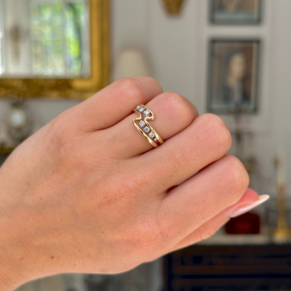 RESERVED! Vintage, Diamond Squiggle Ring, 18ct Yellow Gold