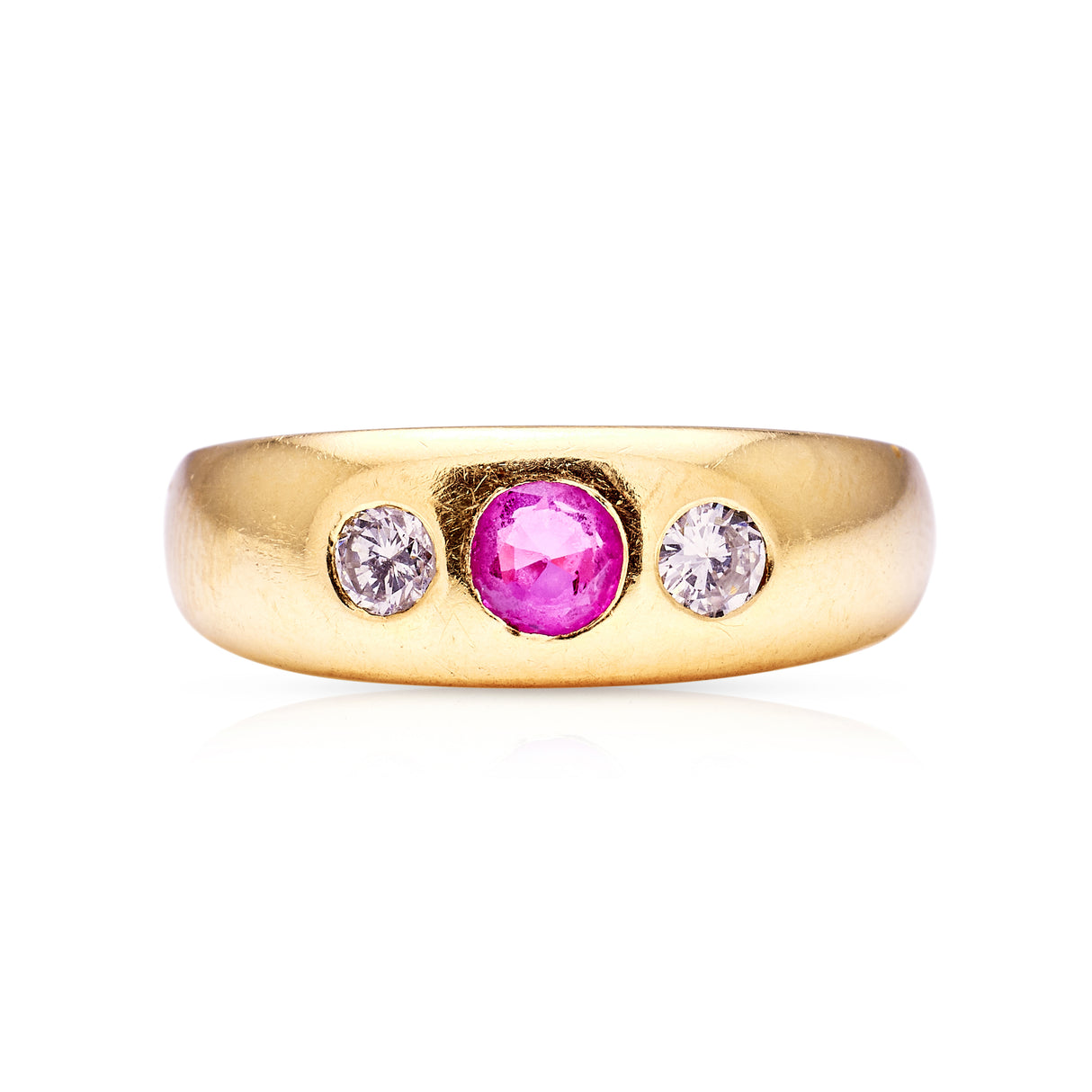 Vintage, ruby & diamond gypsy ring, 14ct yellow gold