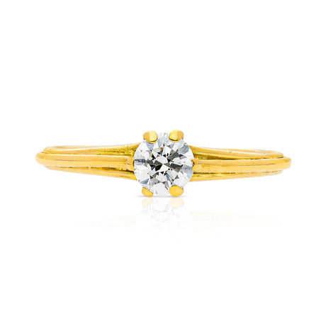 Vintage solitaire diamond engagement ring, front view.  