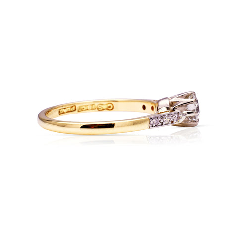 Vintage, solitaire diamond engagement ring, 18ct yellow gold and platinum