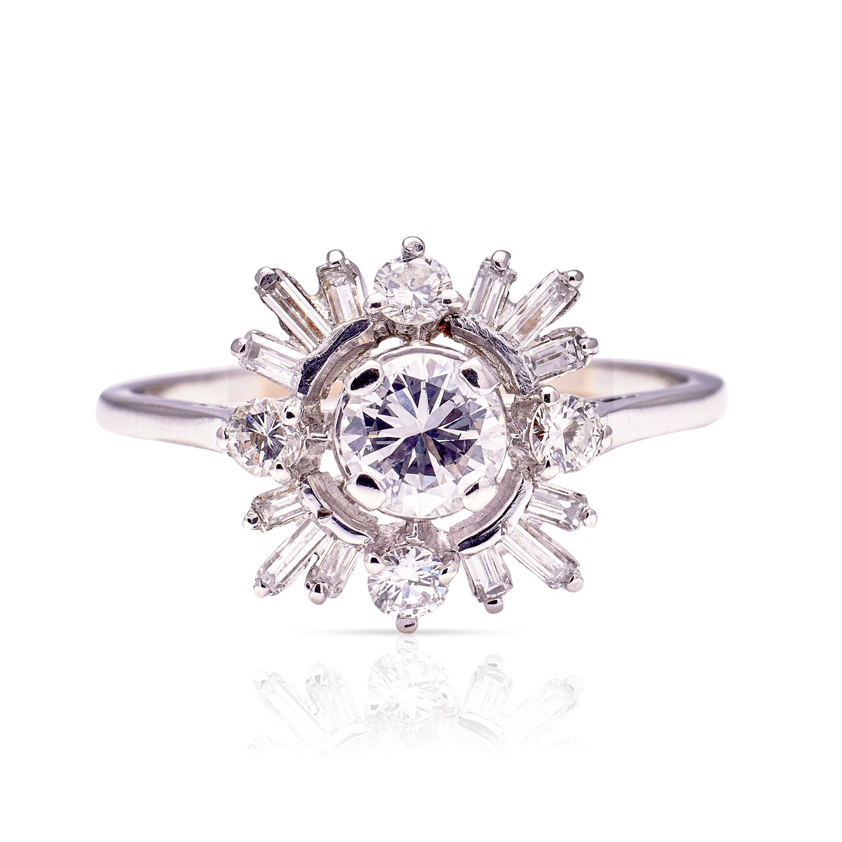 Vintage, diamond cluster engagement ring, 18ct white gold