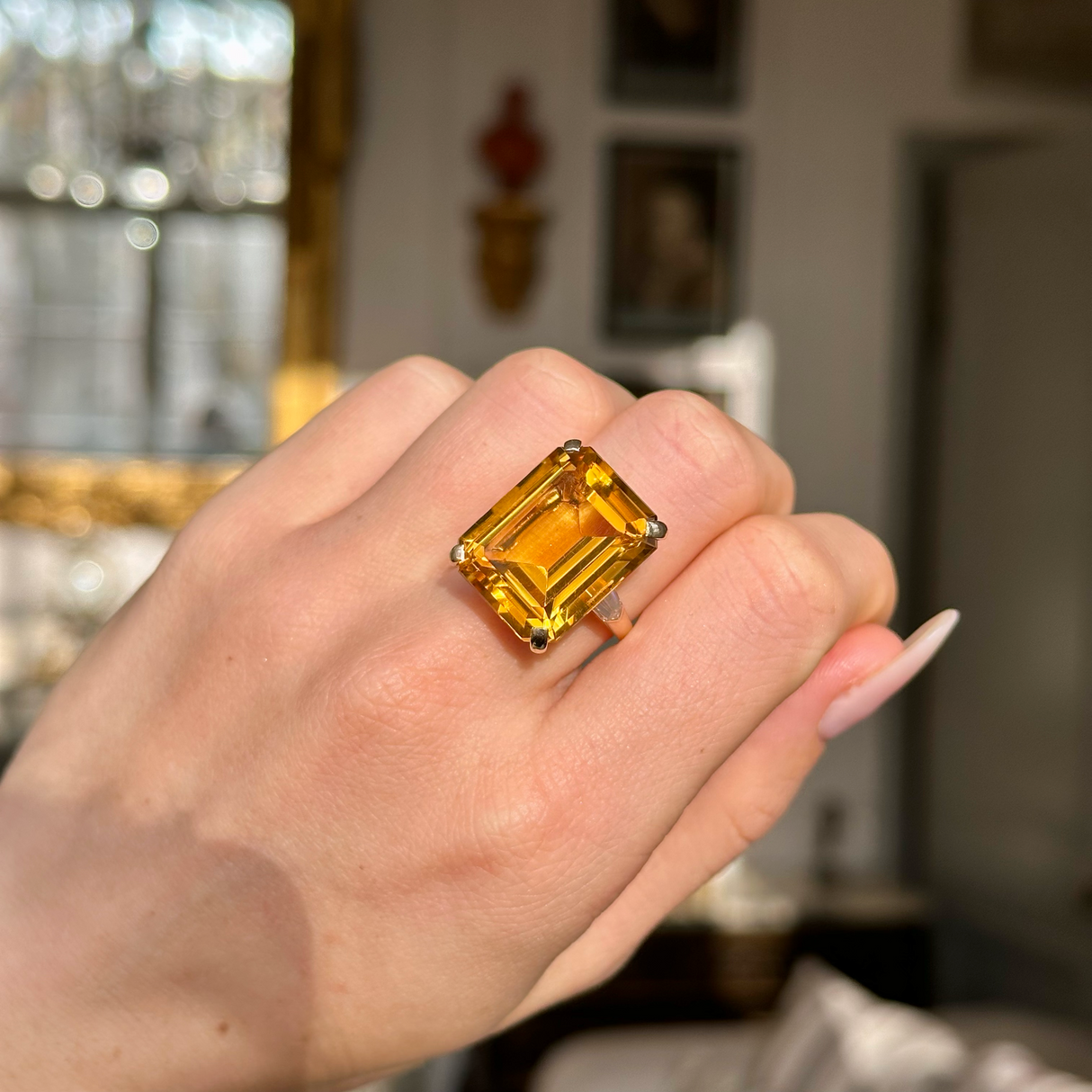 Citrine cocktail 2025 ring emerald cut