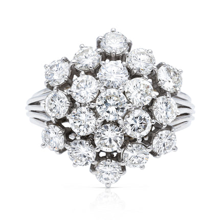 1950s 2.85ct Diamond Cluster Ring, 18ct White Gold