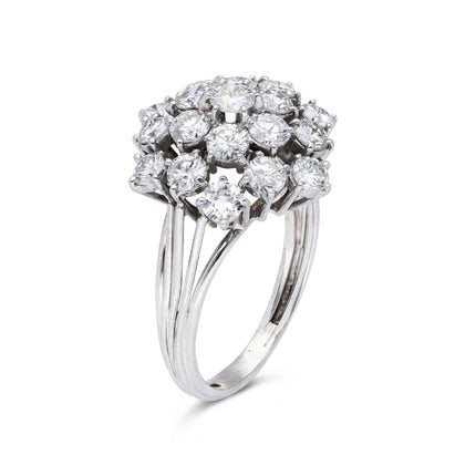 1950s 2.85ct Diamond Cluster Ring, 18ct White Gold
