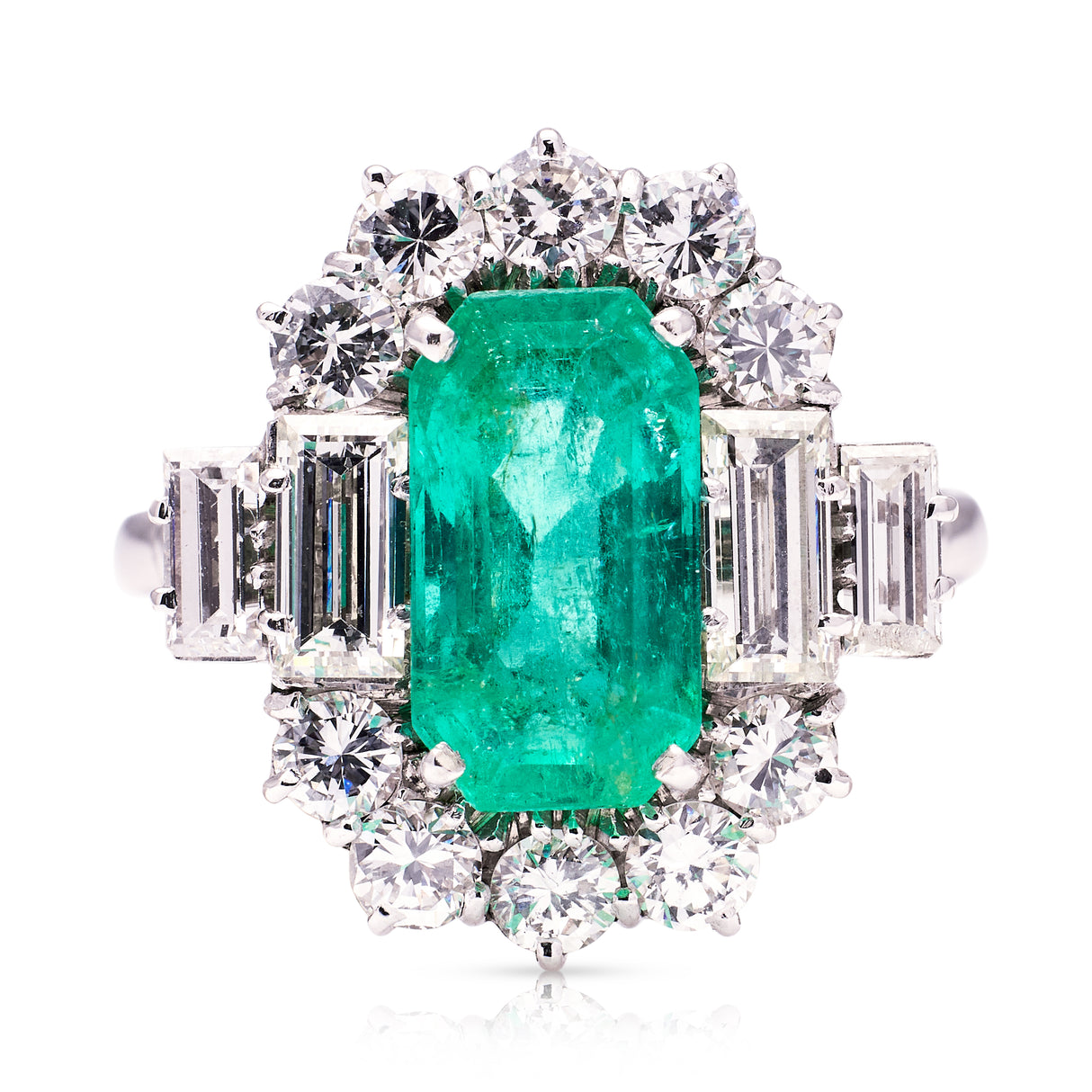 Vintage emerald & diamond cluster ring, 18ct white gold