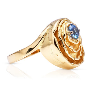 Reserved! Vintage John Donald sculptural aquamarine ring, 18ct yellow gold