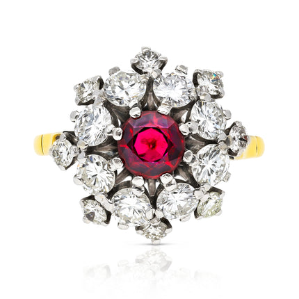 Vintage Ruby and Diamond 1950s Ring, 18ct Yellow Gold & Platinum