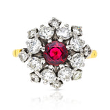 Vintage Ruby and Diamond 1950s Ring, 18ct Yellow Gold & Platinum