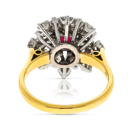 Vintage Ruby and Diamond 1950s Ring, 18ct Yellow Gold & Platinum