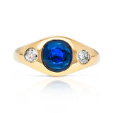 Vintage Burmese Blue Sapphire and Diamond Gypsy Ring, 18ct Yellow Gold