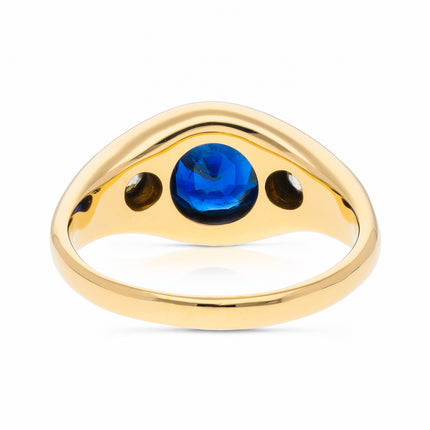 Vintage Burmese Blue Sapphire and Diamond Gypsy Ring, 18ct Yellow Gold
