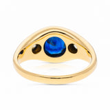 Vintage Burmese blue sapphire and diamond gypsy ring, 18ct yellow gold