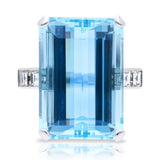 vintage aquamarine and diamond cocktail ring, front view.